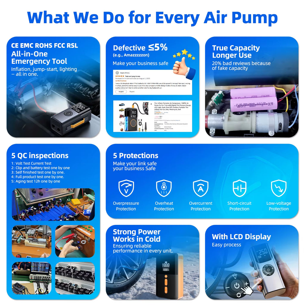 45W 2000A Air Pump Jump Starter Booster 16000Mah Power Bank Lithium Battery 4 in 1 Car Jump Starter